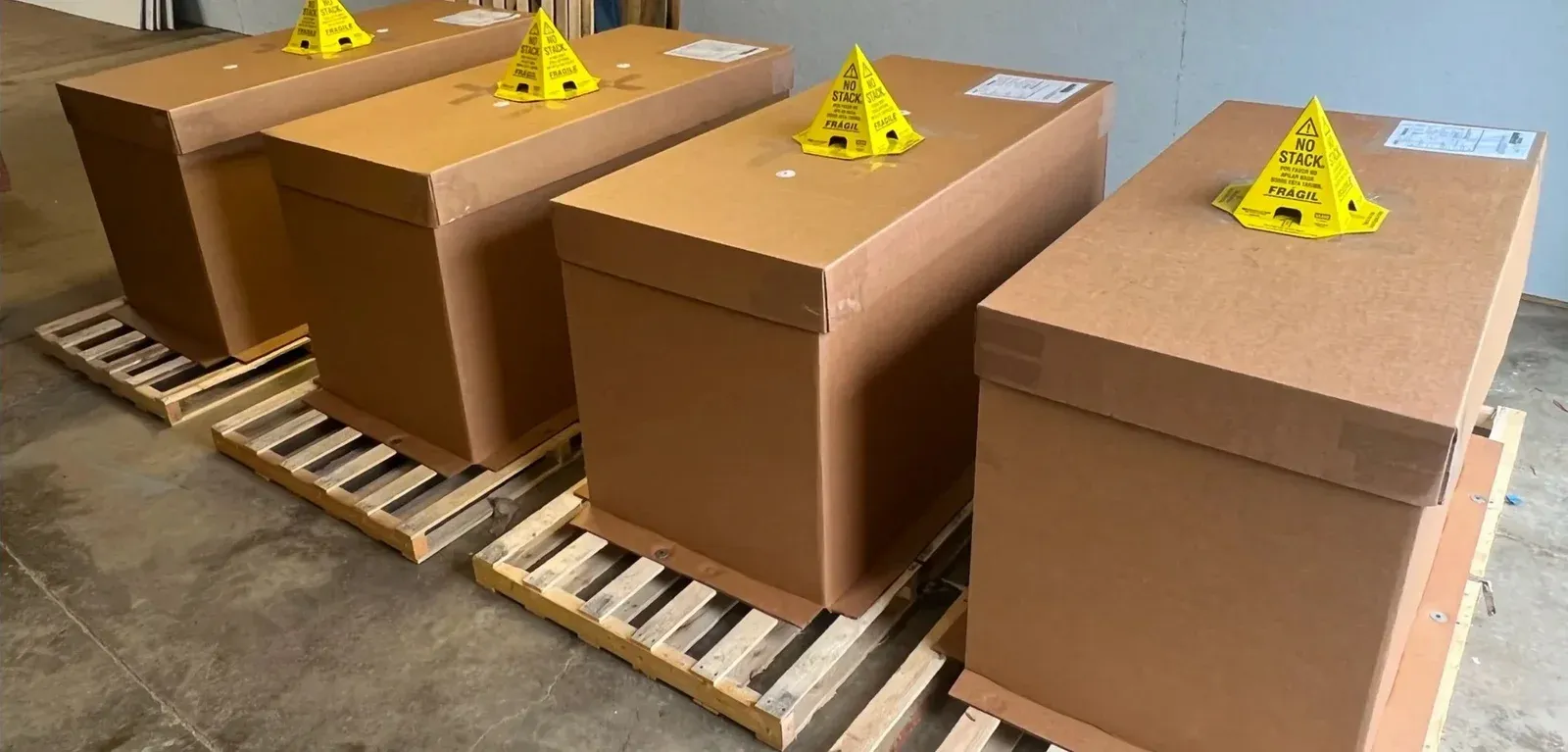 Crated carts on pallets, ready to ship